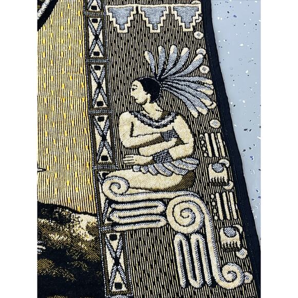 Tlaxcala Textiles Mayan Warrior Princess Blanket Yellow/Black 85 1/2” X 81” In. - Picture 5 of 10